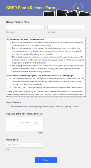 GDPR Photo Release Form Template