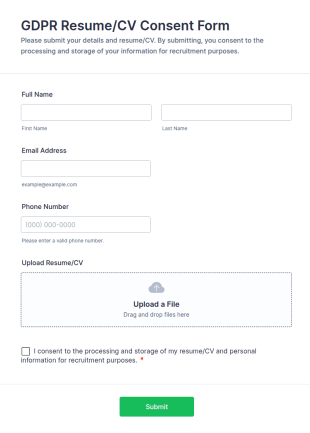 GDPR Resume/CV Consent Form Template
