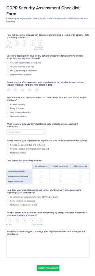GDPR Security Assessment Checklist Form Template