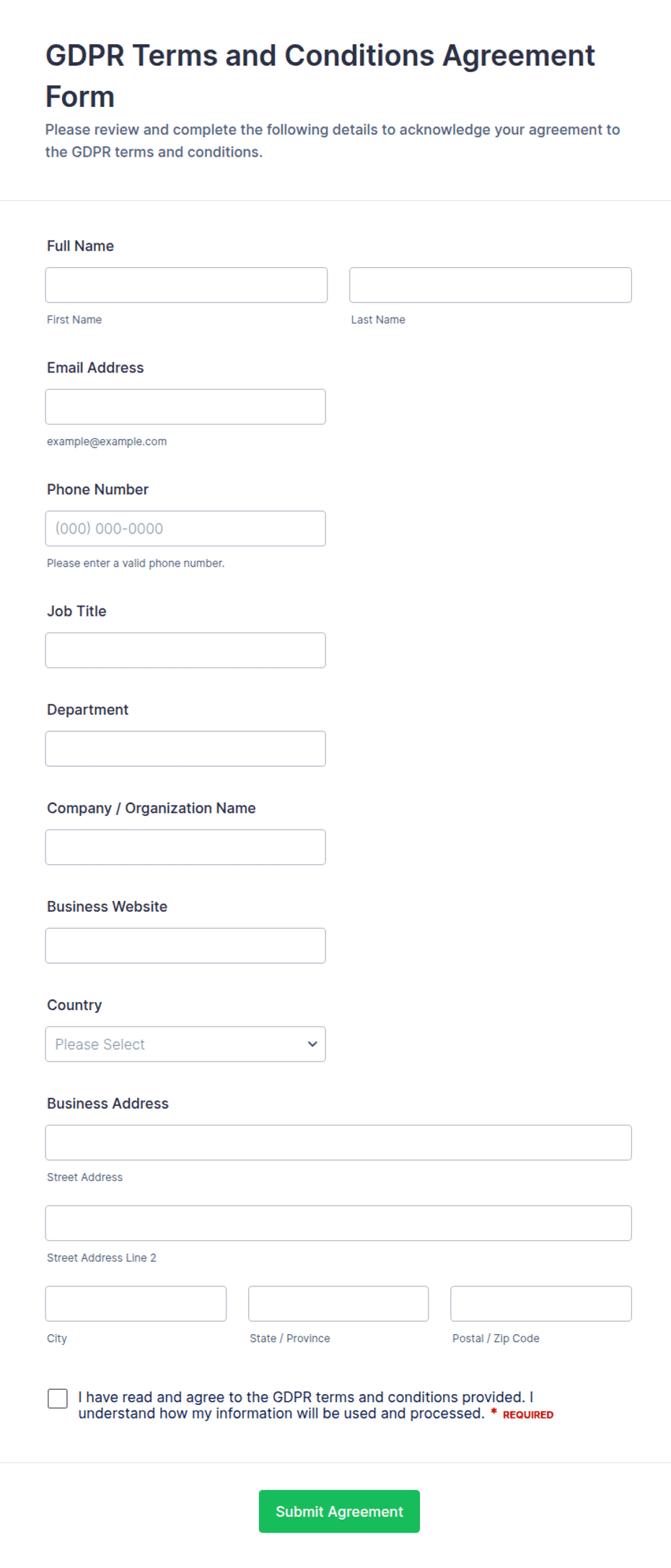 GDPR Terms and Conditions Agreement Form Template | Jotform