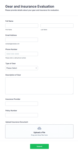 Gear And Insurance Evaluation Form Template
