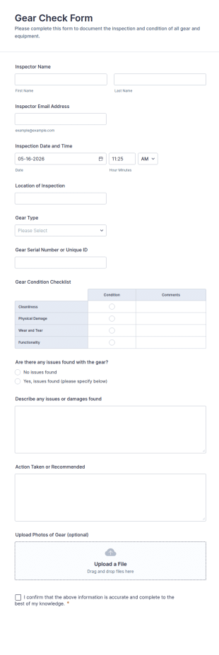 Gear Check Form Template