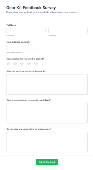 Gear Kit Feedback Survey Form Template