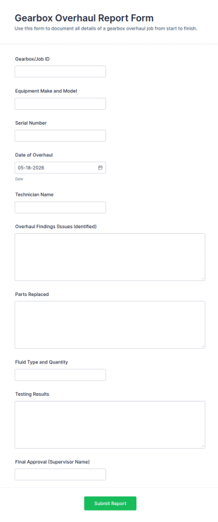 Gearbox Overhaul Report Form Template
