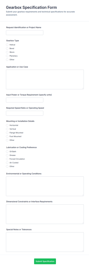 Gearbox Specification Form Template