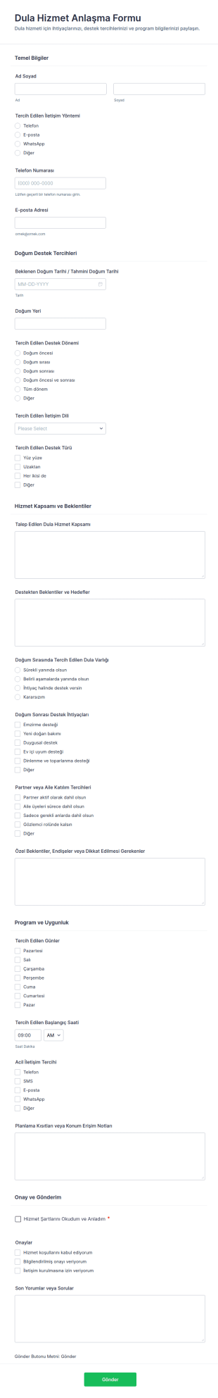 Gebelik Danışmanı Sözleşme Form Şablonu