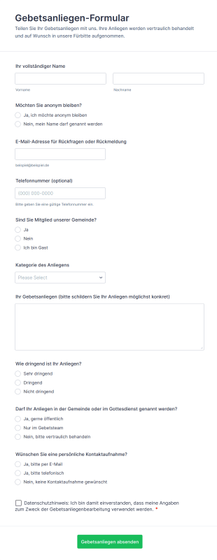 Gebetsanliegen Formular