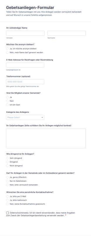 Gebetsanliegen Formular