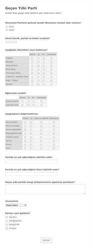Geçen Yılki Parti Anketi Form Template