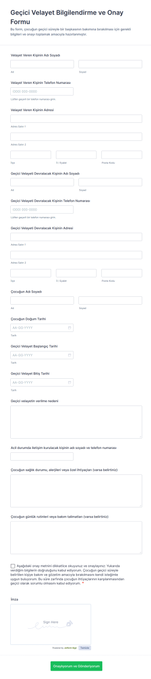 Geçici Velayet Bilgilendirme Ve Onay Form Template