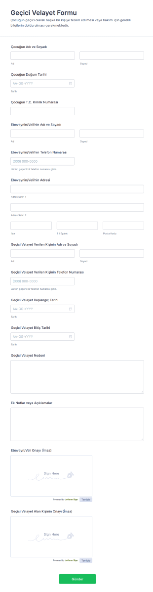 Geçici Velayet Form Şablonu