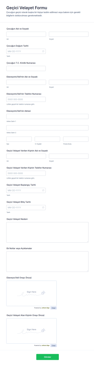 Geçici Velayet Form Şablonu