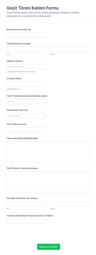 Geçit Töreni Katılım Form Şablonu
