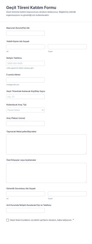 Geçit Töreni Katılım Form Şablonu