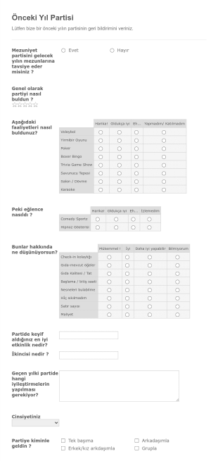 Geçmiş Mezuniyet Partisi Anketi Form Template