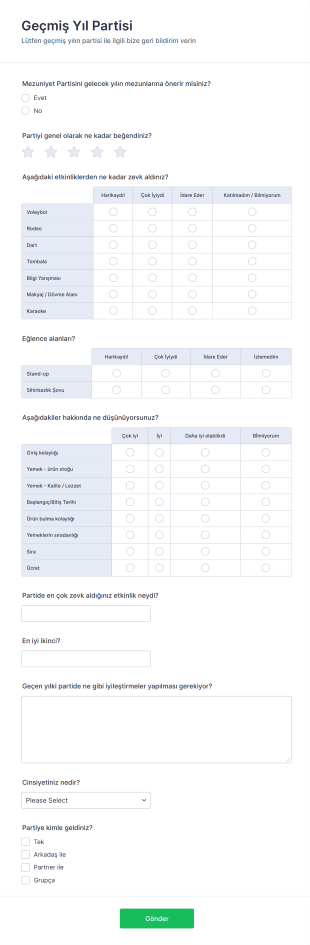 Geçmiş Yılın Partisi Anket Form Şablonu