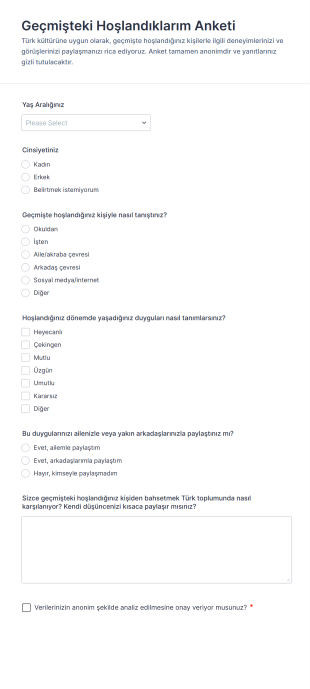 Geçmişteki Hoşlandıklarım Anketi Form Template