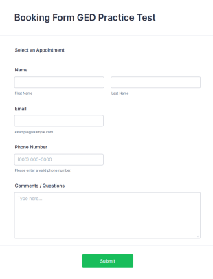 GED Practice Test Booking Form Template