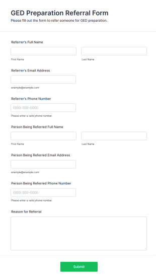 GED Preparation Referral Form Form Template