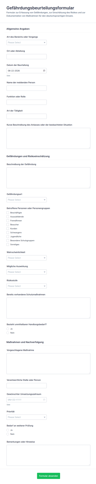 Gefährdungsbeurteilung Formular