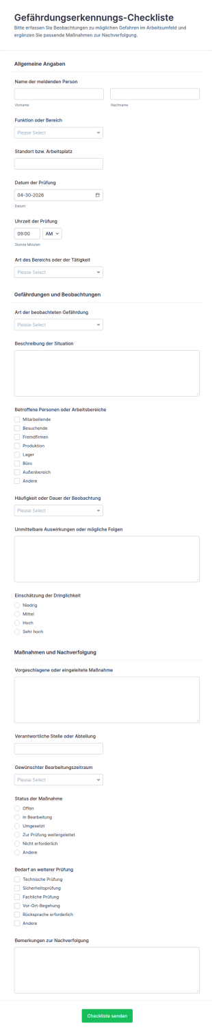 Gefährdungsbeurteilungs Checkliste Formular