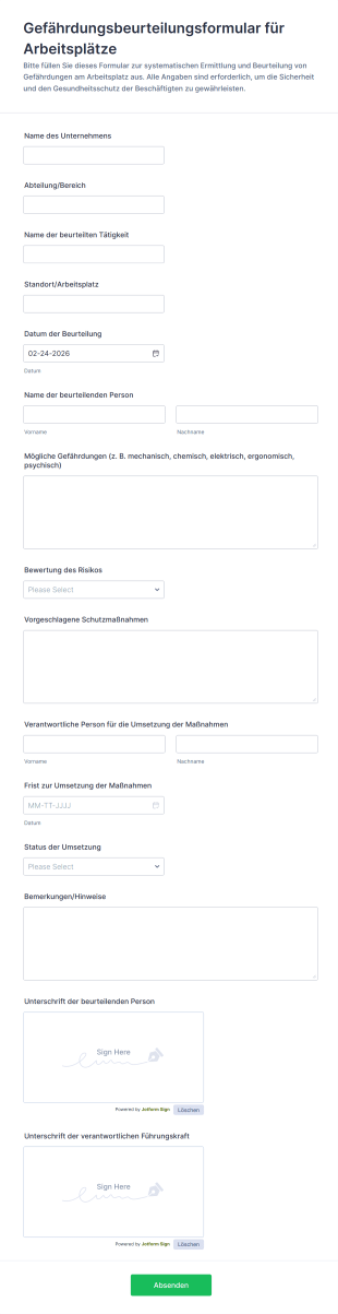 Gefährdungsbeurteilungsformular Für Arbeitsplätze