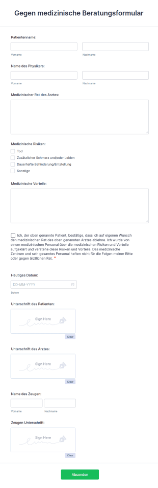 Gegen Medizinische Beratungsformular