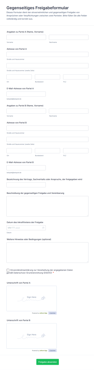 Gegenseitiges Freigabeformular