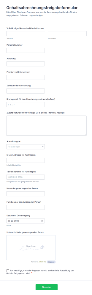 Gehaltsabrechnungsfreigabeformular
