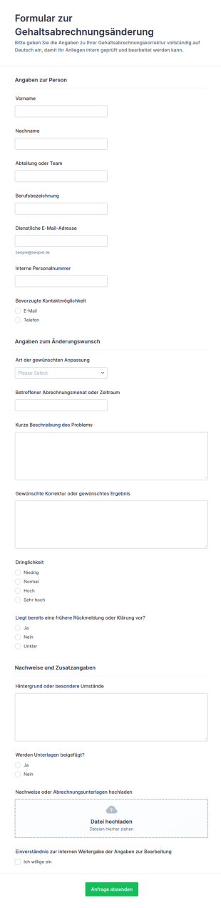 Gehaltsanpassungsanfrage Formular