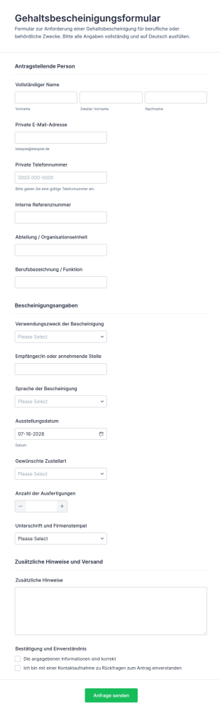 Gehaltsbescheinigung Formular
