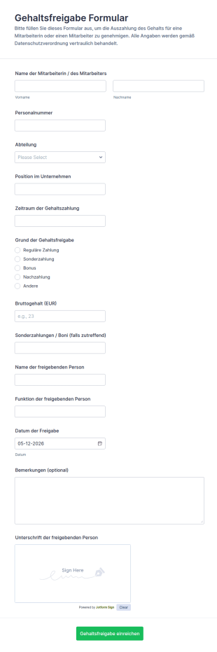 Gehaltsfreigabe Formular