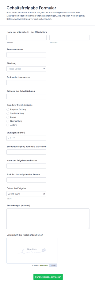 Gehaltsfreigabe Formular