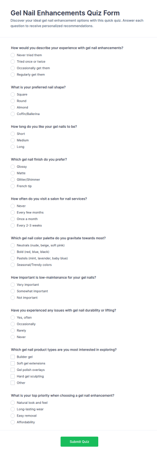 Gel Nail Enhancements Quiz Form Template