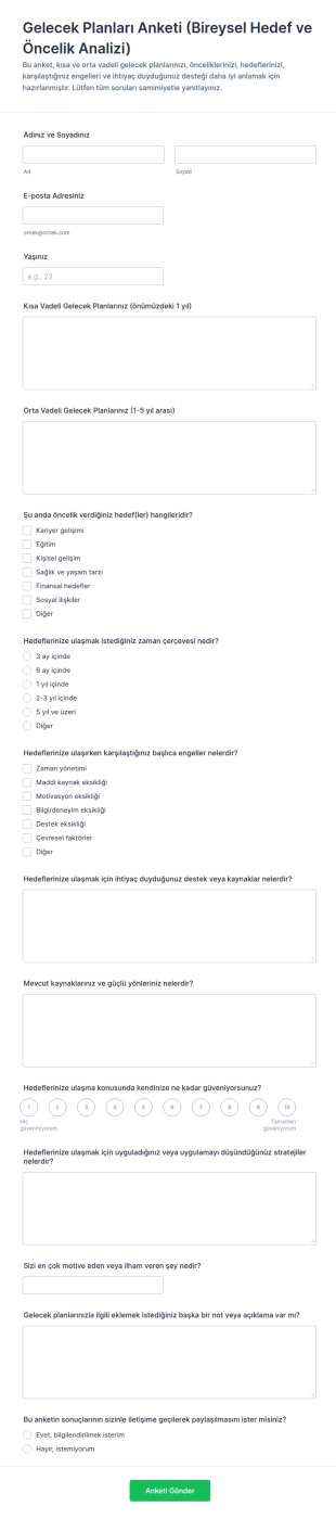 Gelecek Planları Anketi Form Şablonu