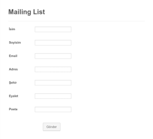 Geleneksel Posta Listesi İsteği Form Template