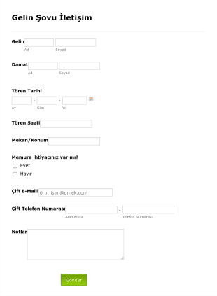 Gelin Şovu İletişim Form Şablonu