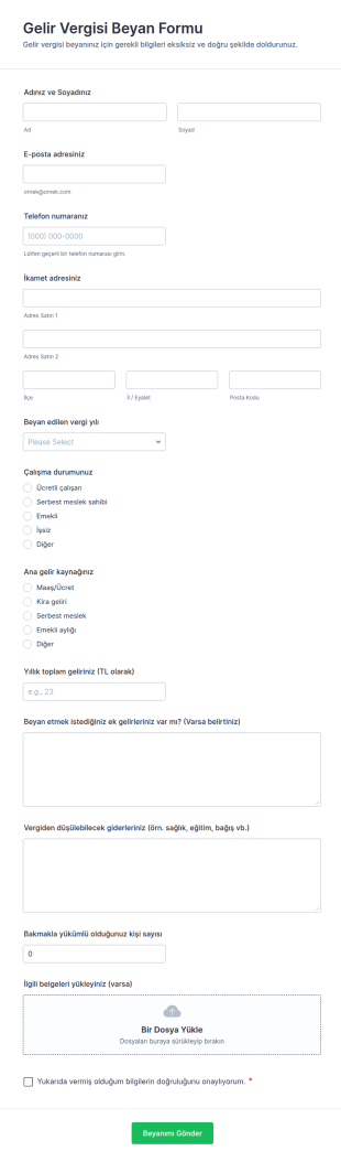 Gelir Vergisi Beyan Form Şablonu