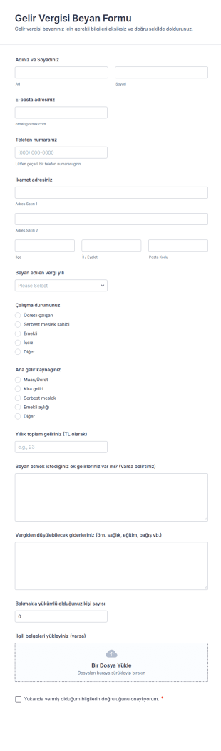 Gelir Vergisi Beyan Form Şablonu