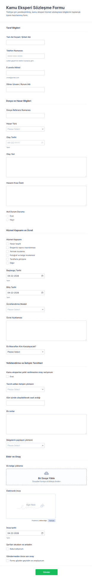 Gelişmiş Sigorta Hasarını Değerlendirme Form Şablonu