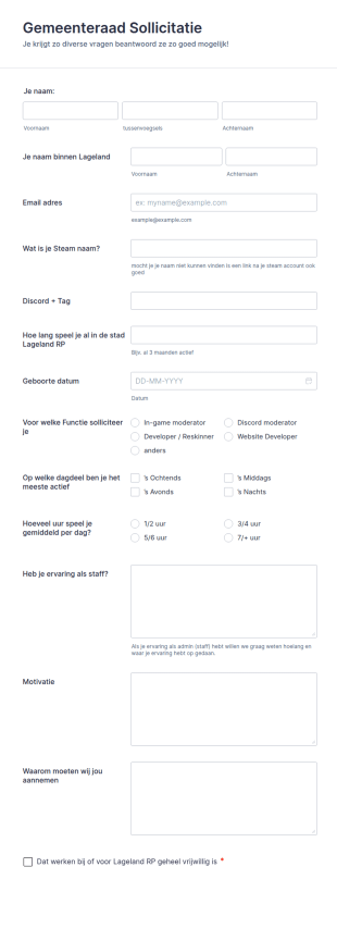 Gemeenteraad Sollicitatie Formulier