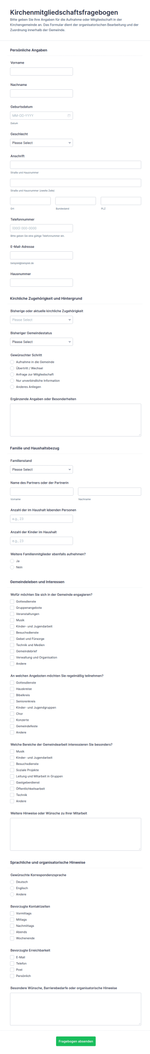 Gemeindemitgliedschaftsfragebogen
