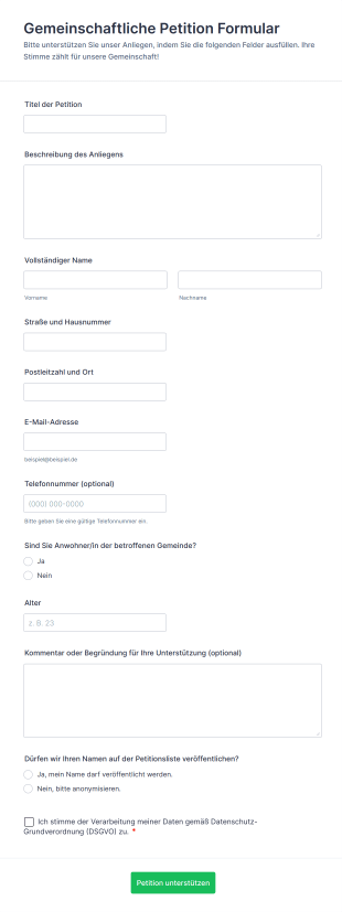 Gemeinschaftliche Petition Formular
