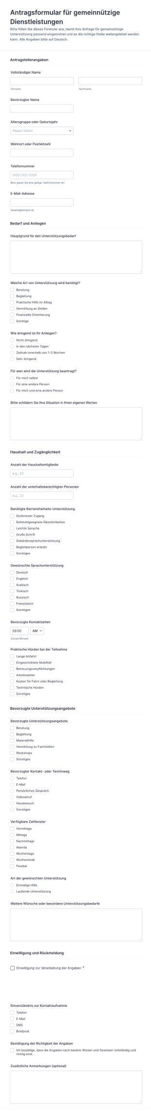 Gemeinschaftsdienst Antragsformular