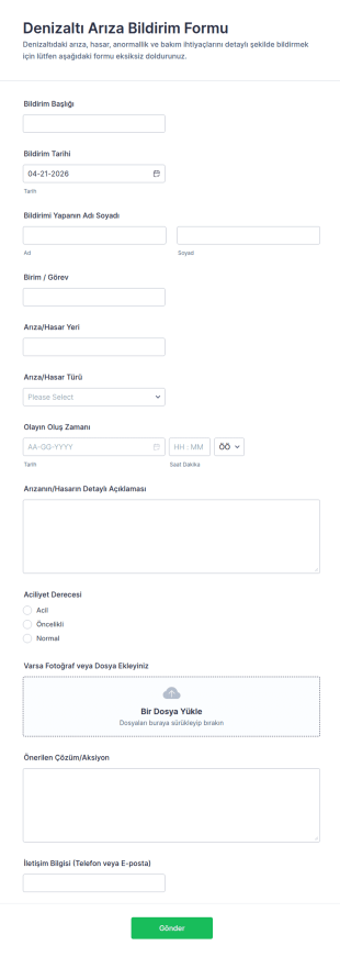 Gemi Arıza Bildirim Formu 🚢 Form Şablonu