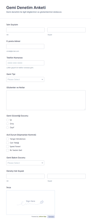Gemi Denetim Anketi Form Şablonu