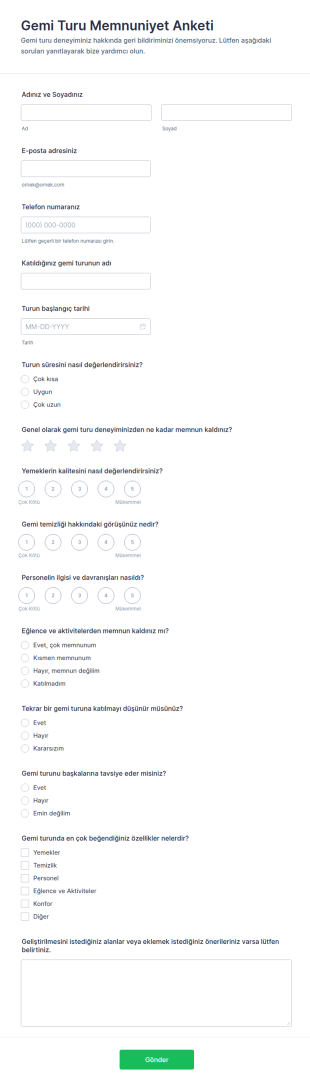 Gemi Turu Memnuniyet Anketi Form Şablonu