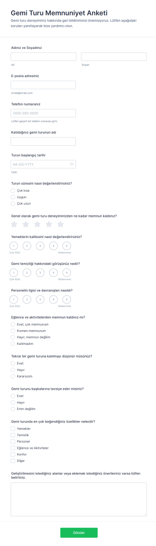 Gemi Turu Memnuniyet Anketi Form Şablonu