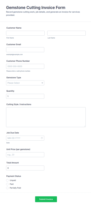 Gemstone Cutting Invoice Form Template