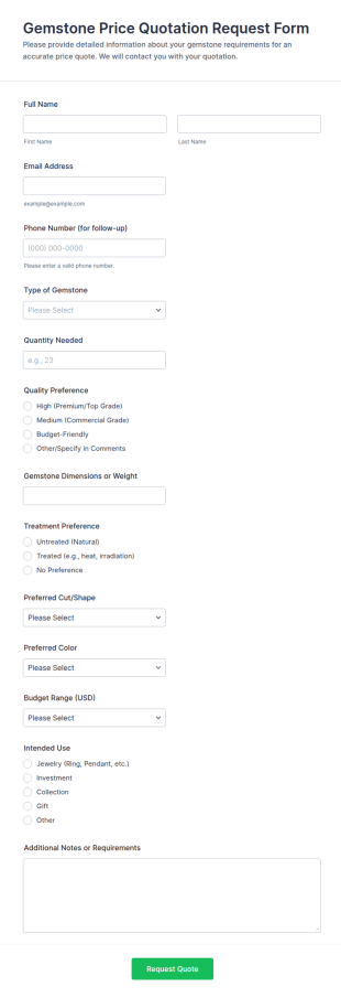 Gemstone Price Quotation Request Form Template